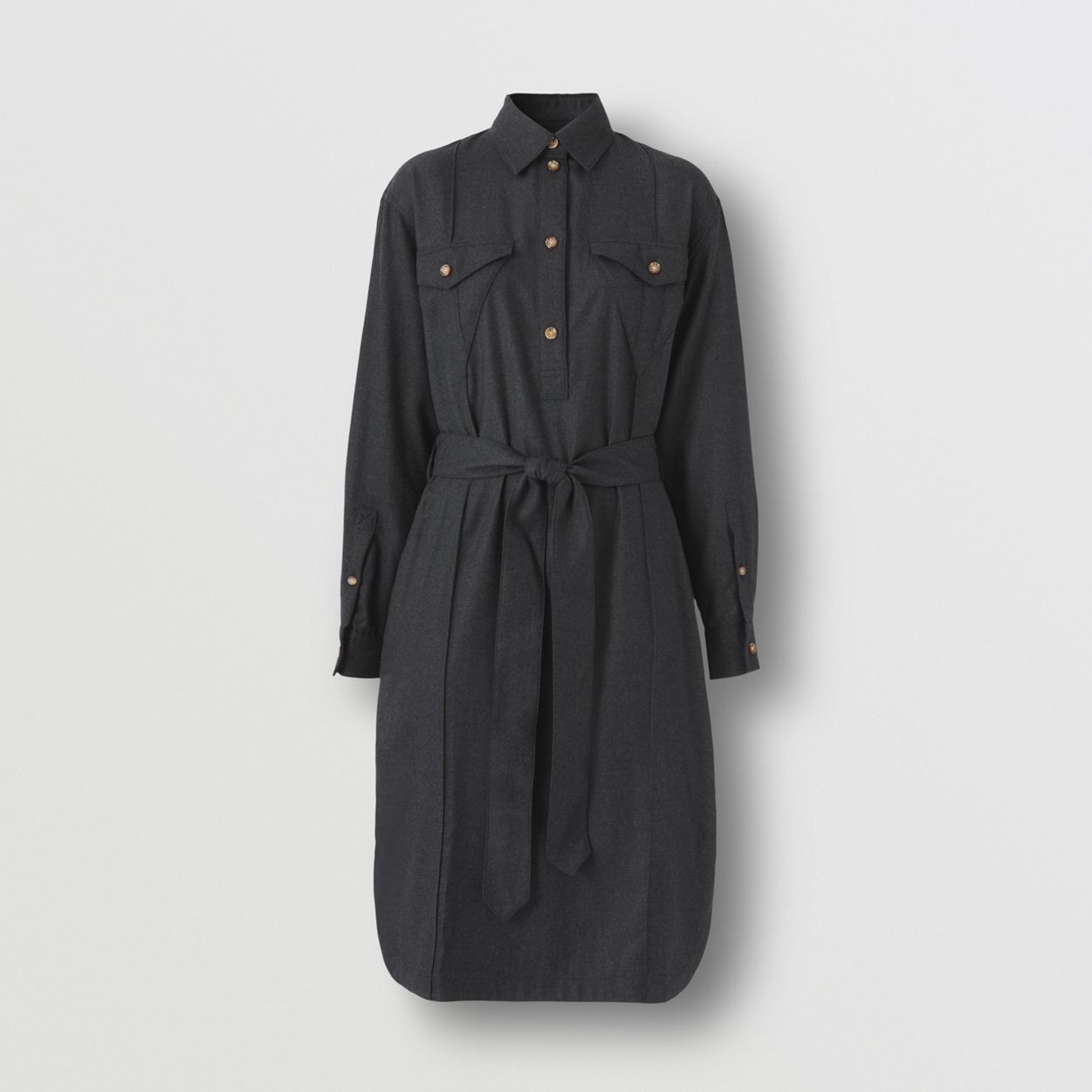 Logo Appliqué Wool Tie-waist Shirt Dress - 1