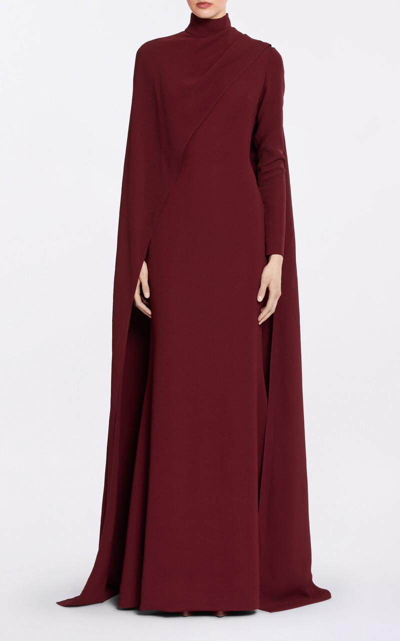 ELIE SAAB Cape-Sleeve Cady Gown burgundy outlook