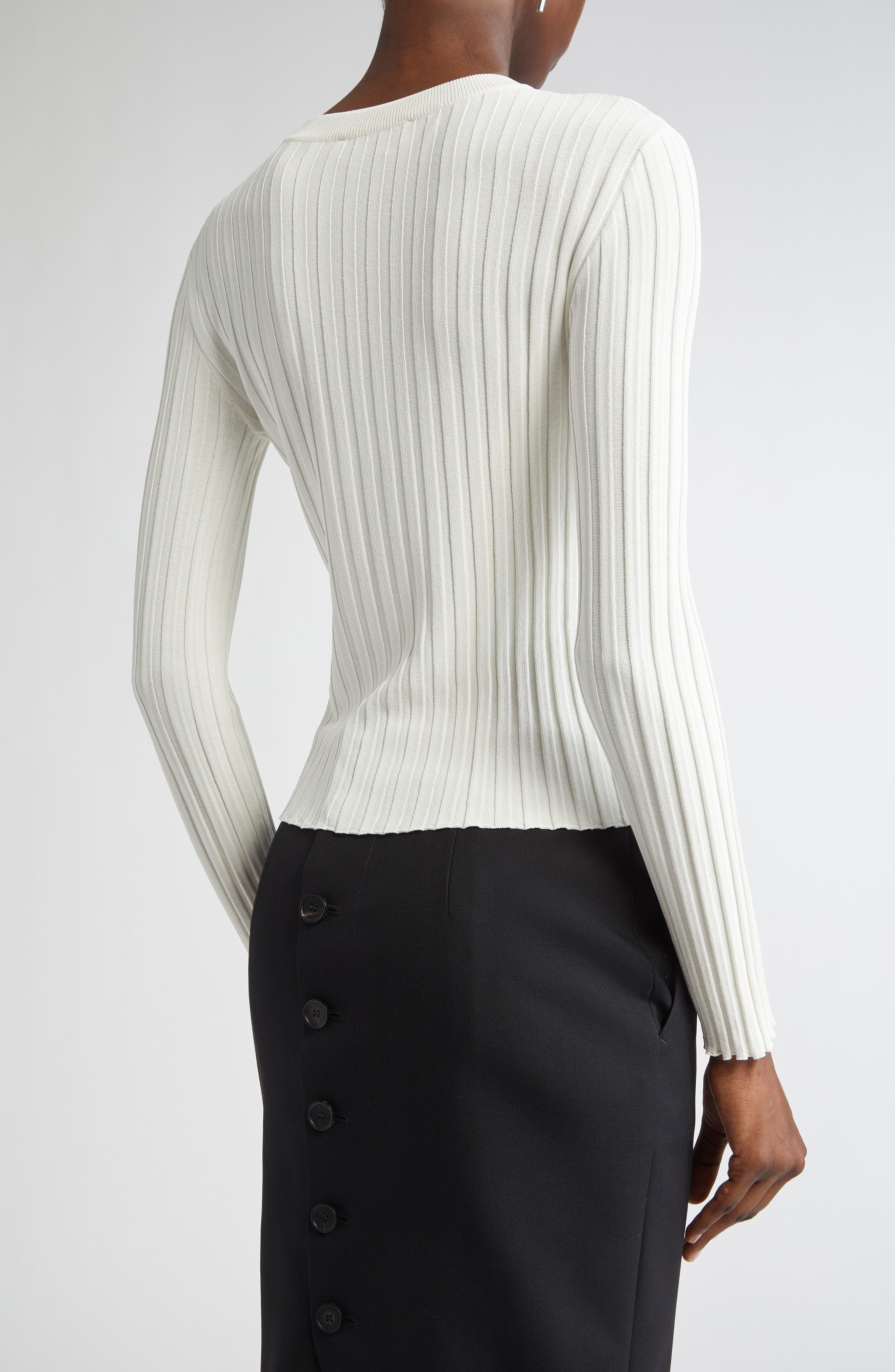 McQueen Asymmetric Ruffle Detail Rib Sweater in Ivory at Nordstrom - 3