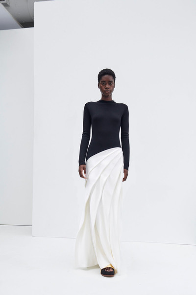 GABRIELA HEARST Ismay Pleated Dress in Black & Ivory Double Satin outlook