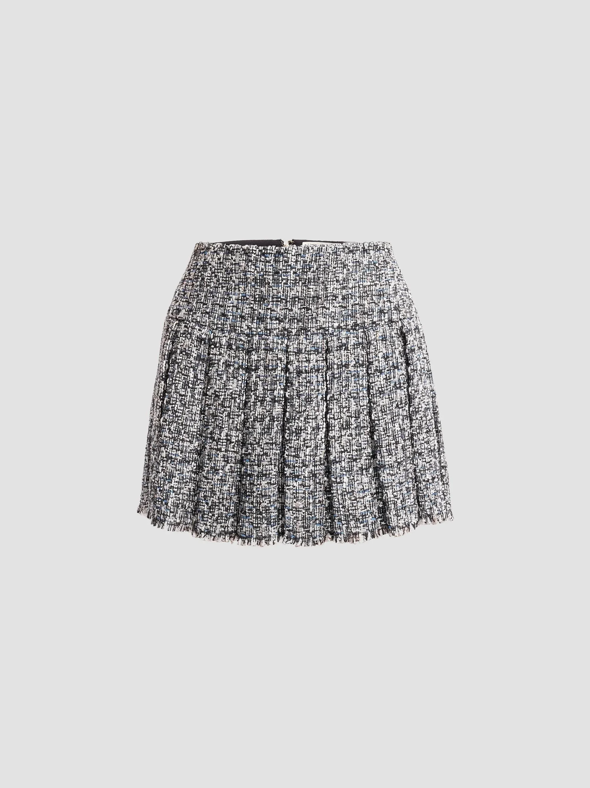 Women's Carter Stitch Pleat Mini Skirt - Black Off White - 1
