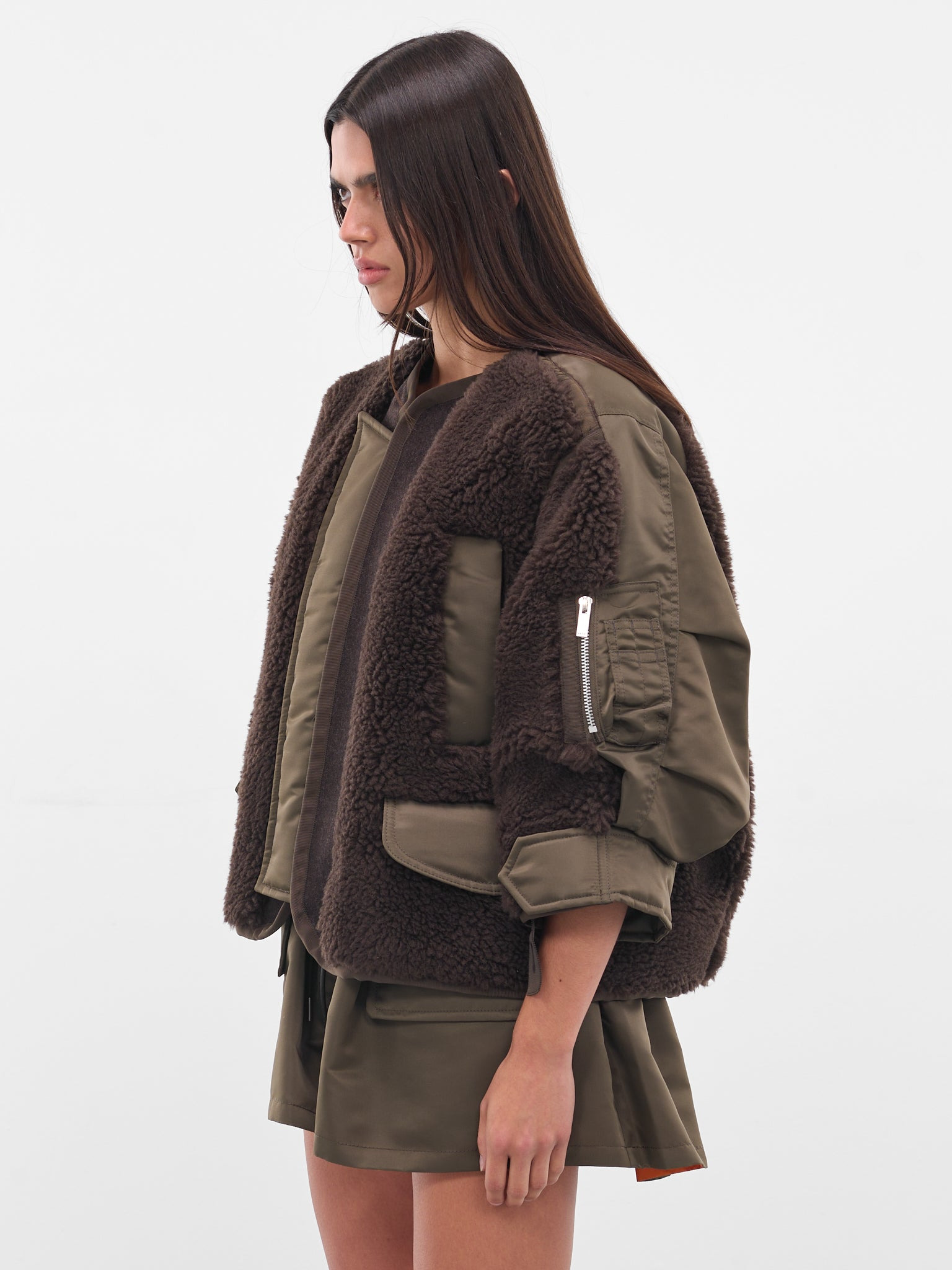 Brown Shearling-Nylon Hybrid Jacket - 2