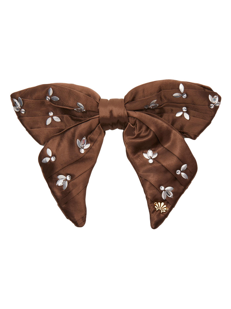 Women's Crystal-Embellished Honeybee Bow Barrette - Rootbeer 1