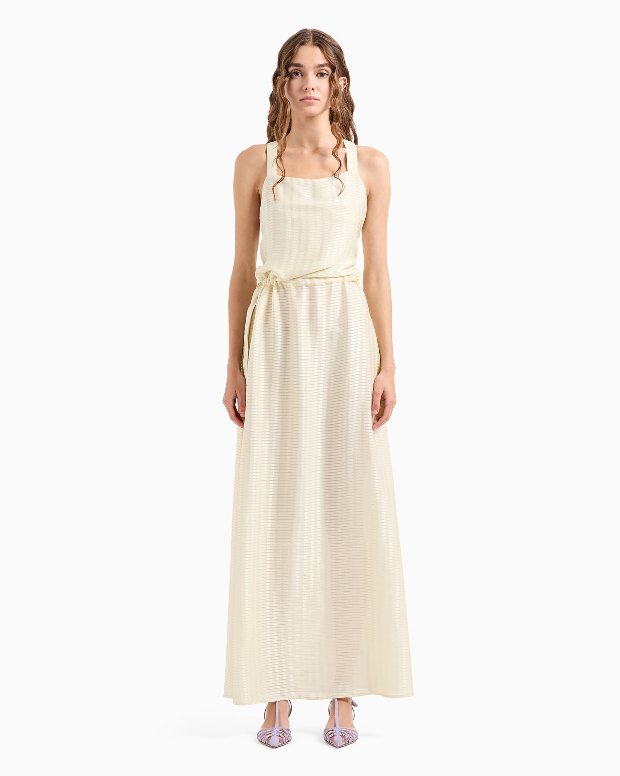 Drawstring dress with crossover shoulder straps and all-over rectangle motif - 2