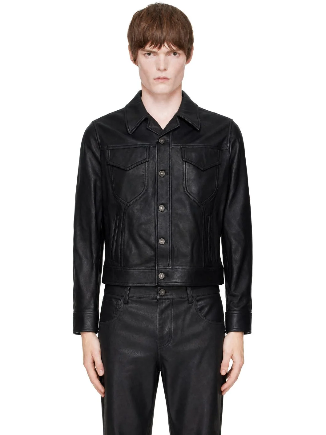 Black Vintage Cut Leather Jacket - 1