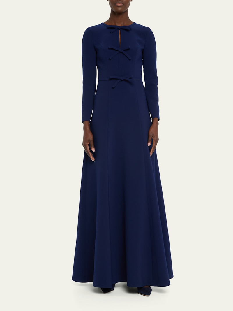 CAROLINA HERRERA Triple Bow Keyhole Long-Sleeve Gown outlook