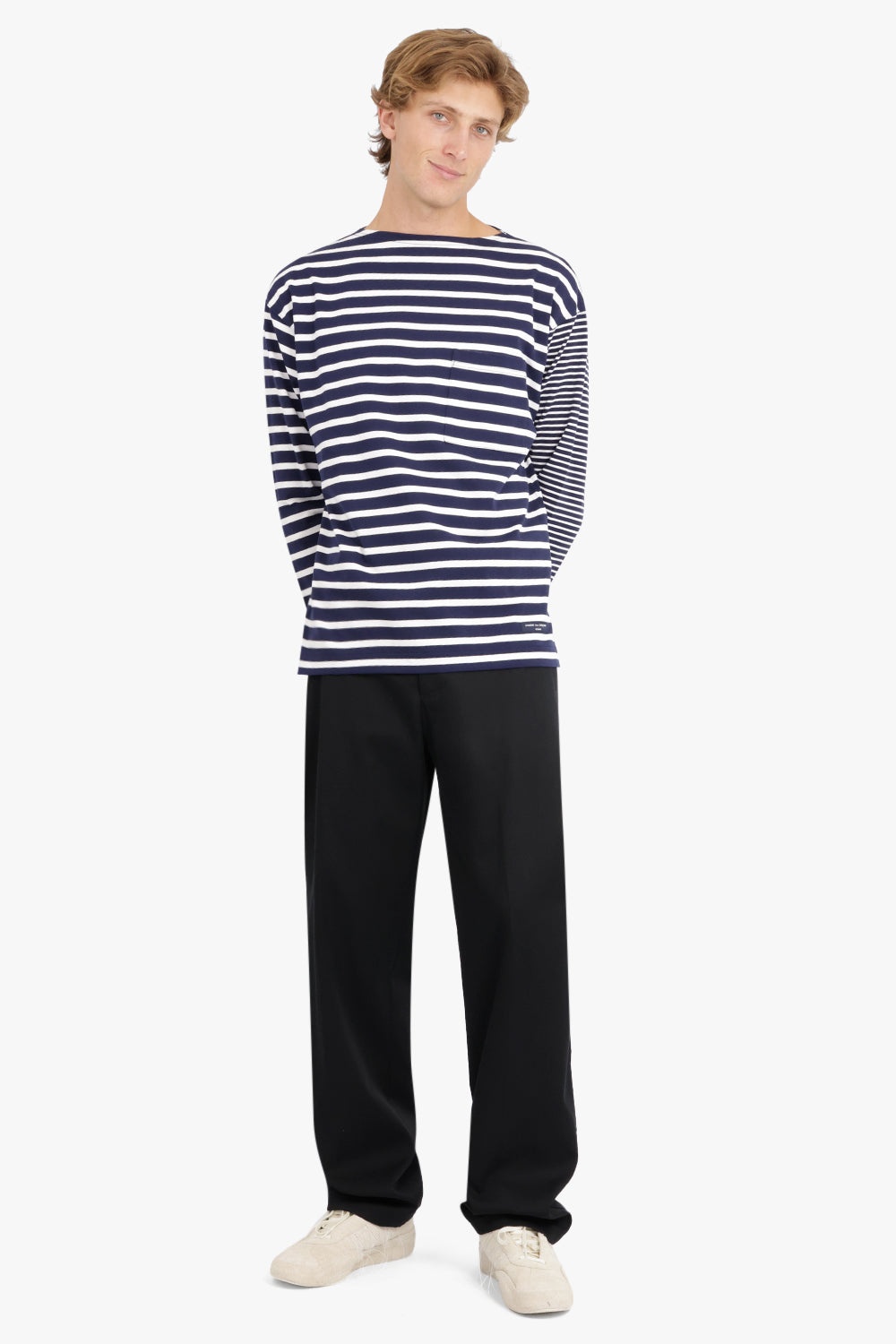 COTTON STITCH JERSEY WITH HORIZONTAL STRIPE | NAVY/WHITE - 2