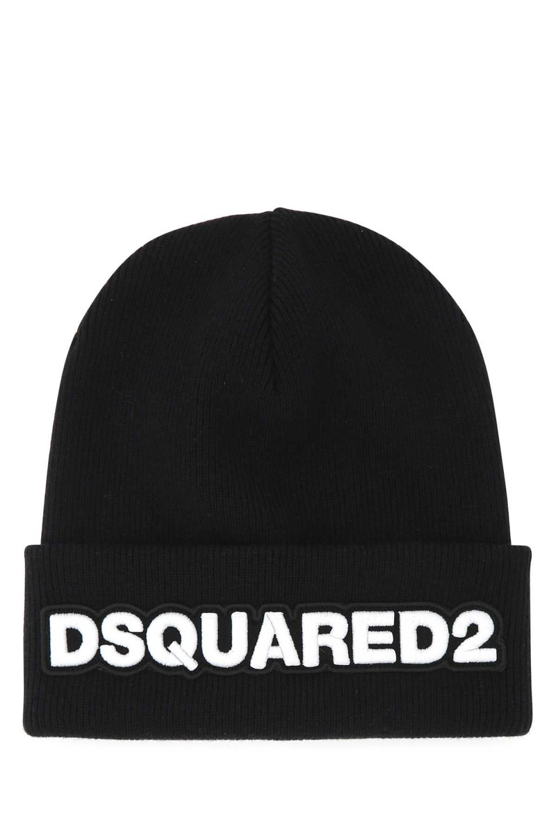 Dsquared Men Black Wool Beanie Hat - 1