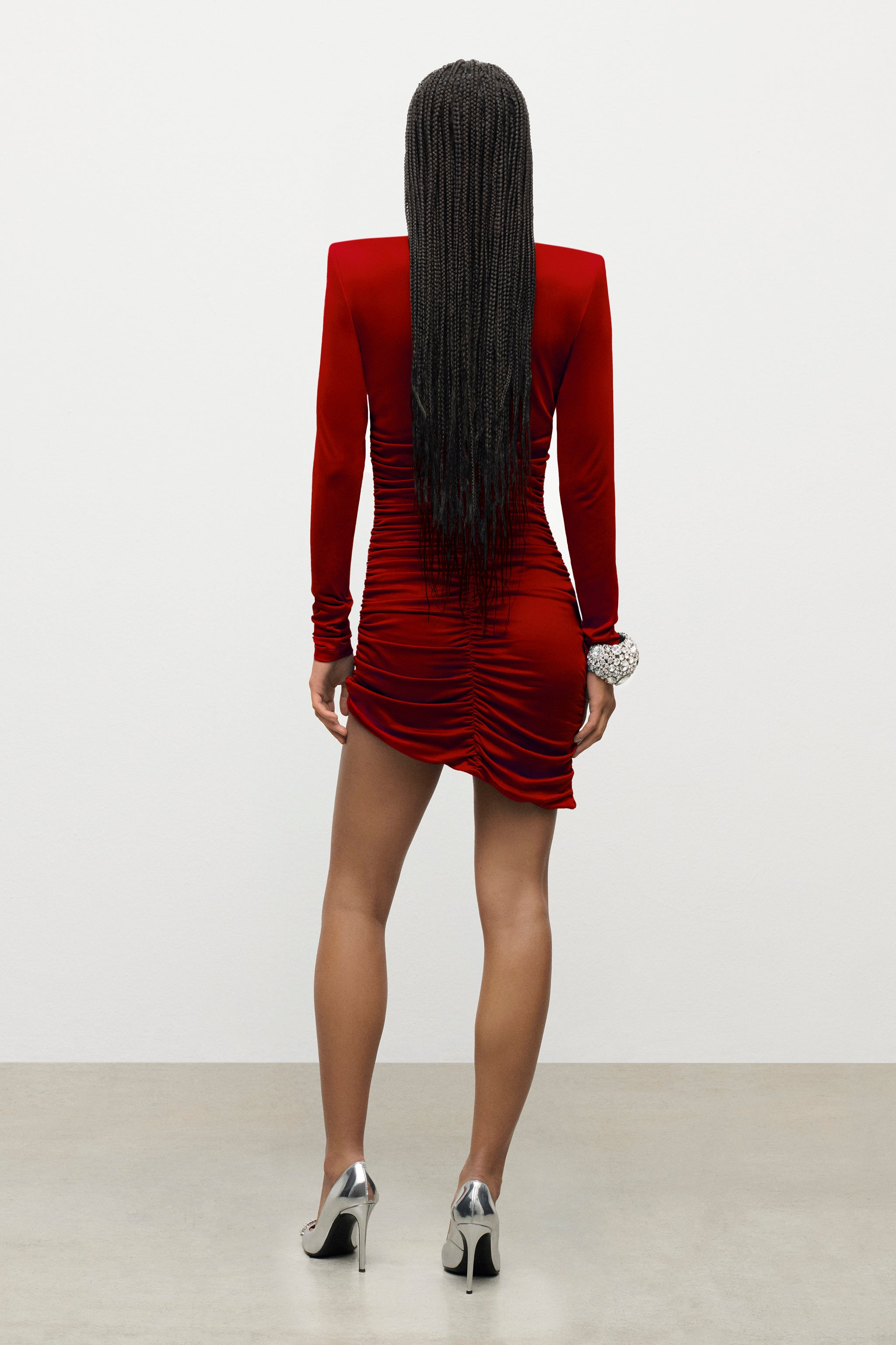 CRYSTAL CLUSTER DRAPED LONG SLEEVE MINI DRESS - 4