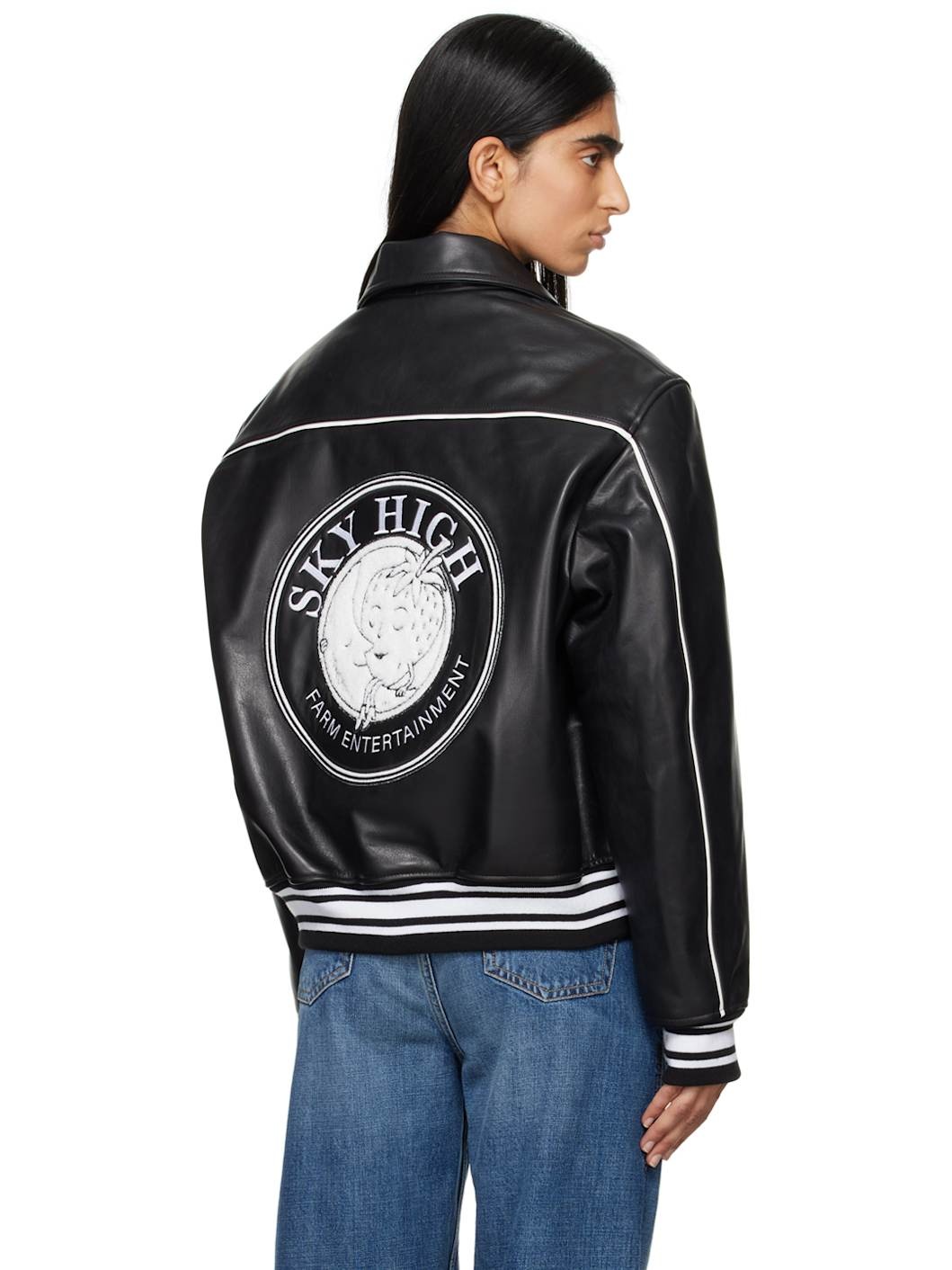 Black 'Sky High Entertainment' Leather Jacket - 3