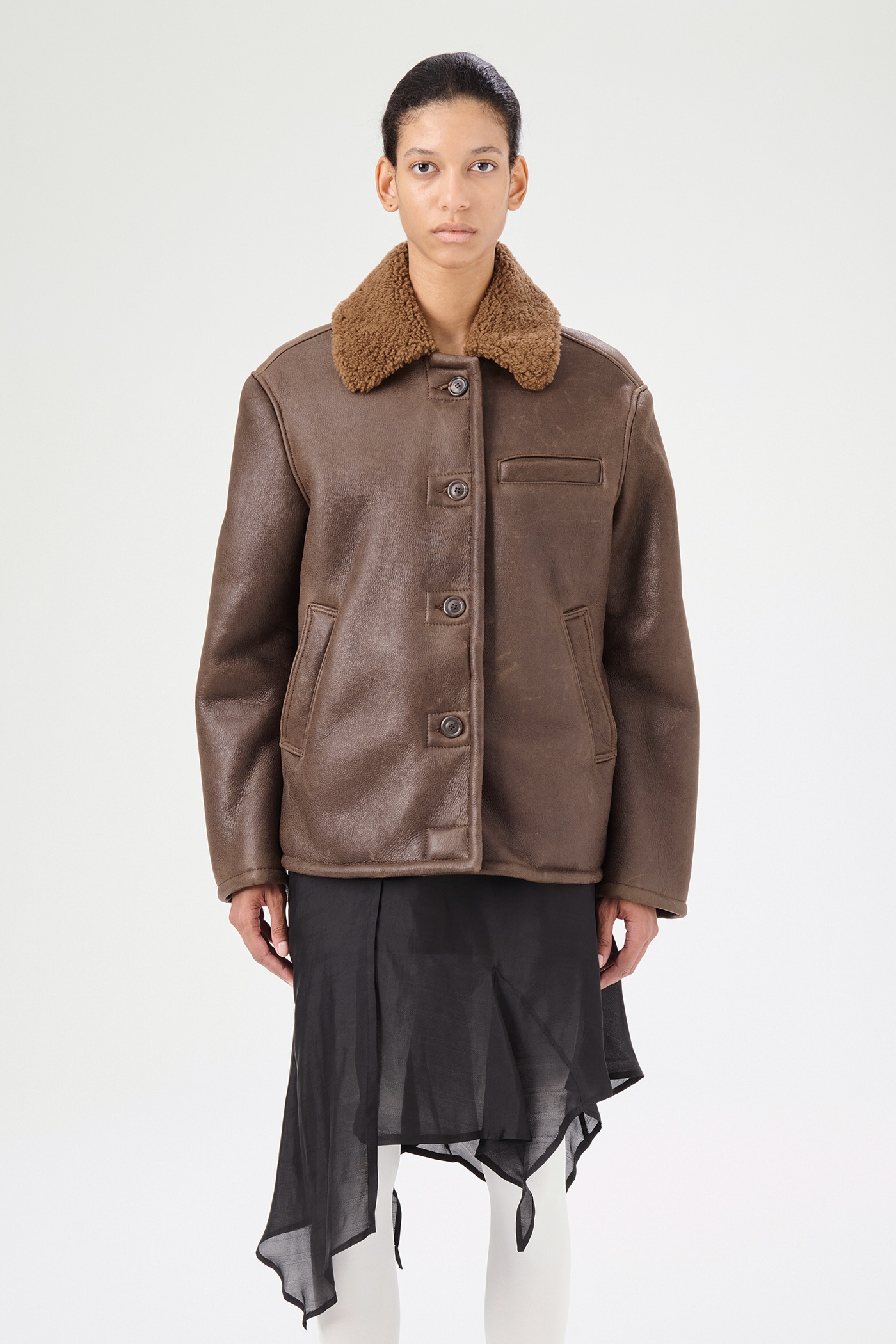 Alaska Jacket Rustic Grain Brown Shearling - 3