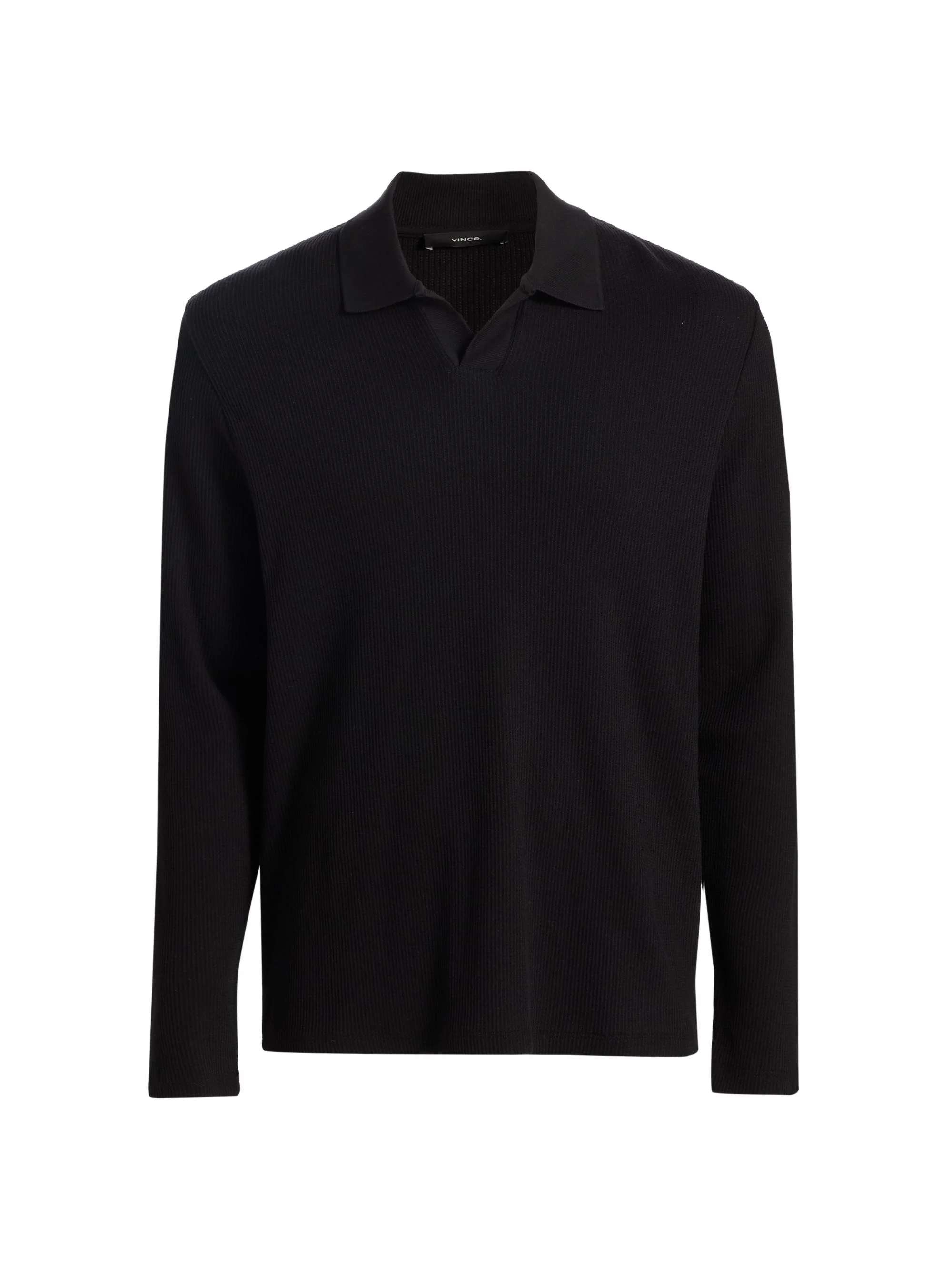 Men's Macro Rib-Knit Johnny Collar Shirt - Black - 1