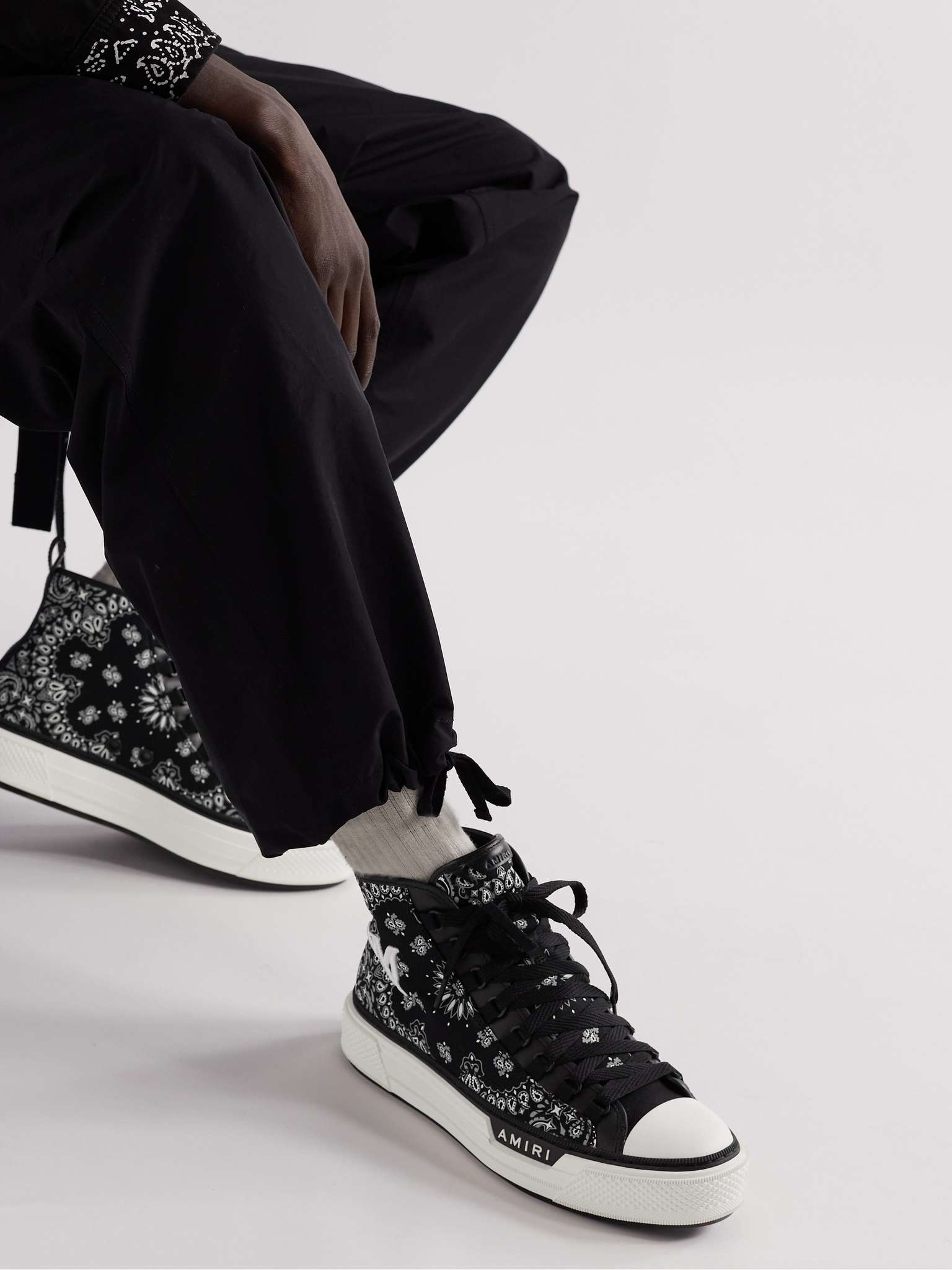Leather-Trimmed Paisley-Print Canvas High-Top Sneakers - 3