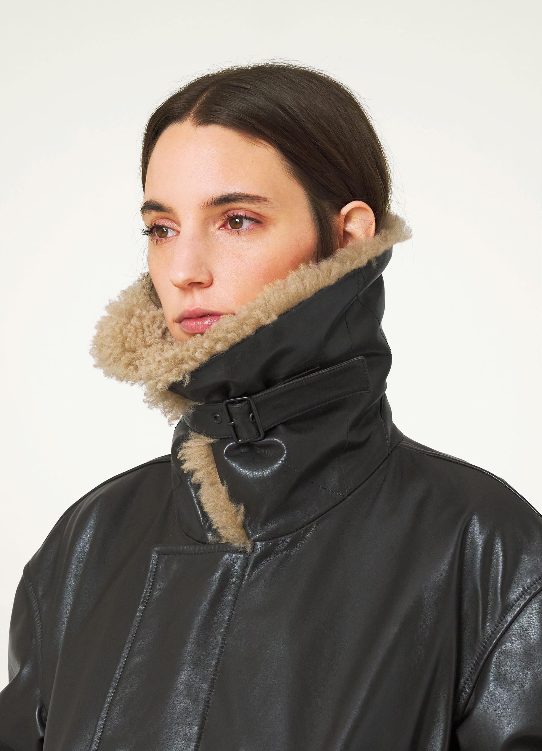 LEATHER BLOUSON WITH SHEARLING COLLAR - 7