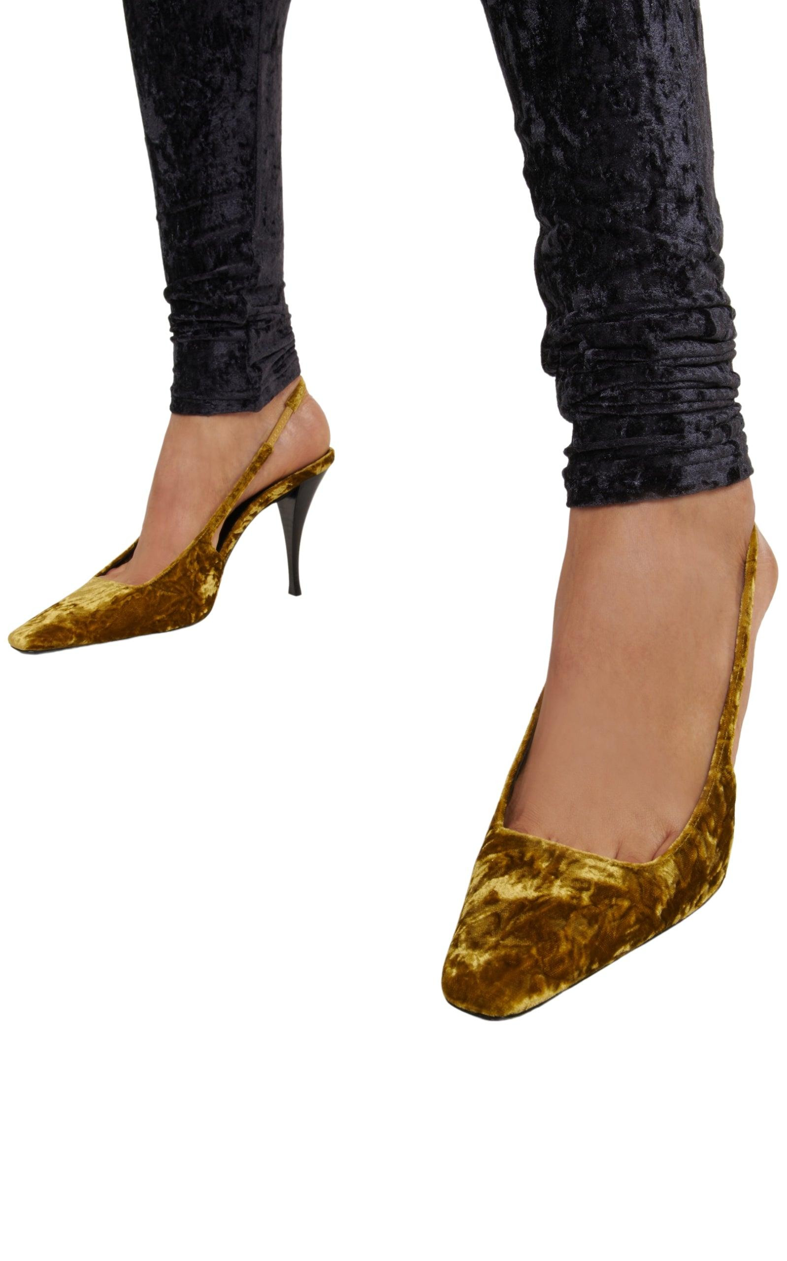 Blade 90 Velvet Slingback Pumps in Mustered - 7