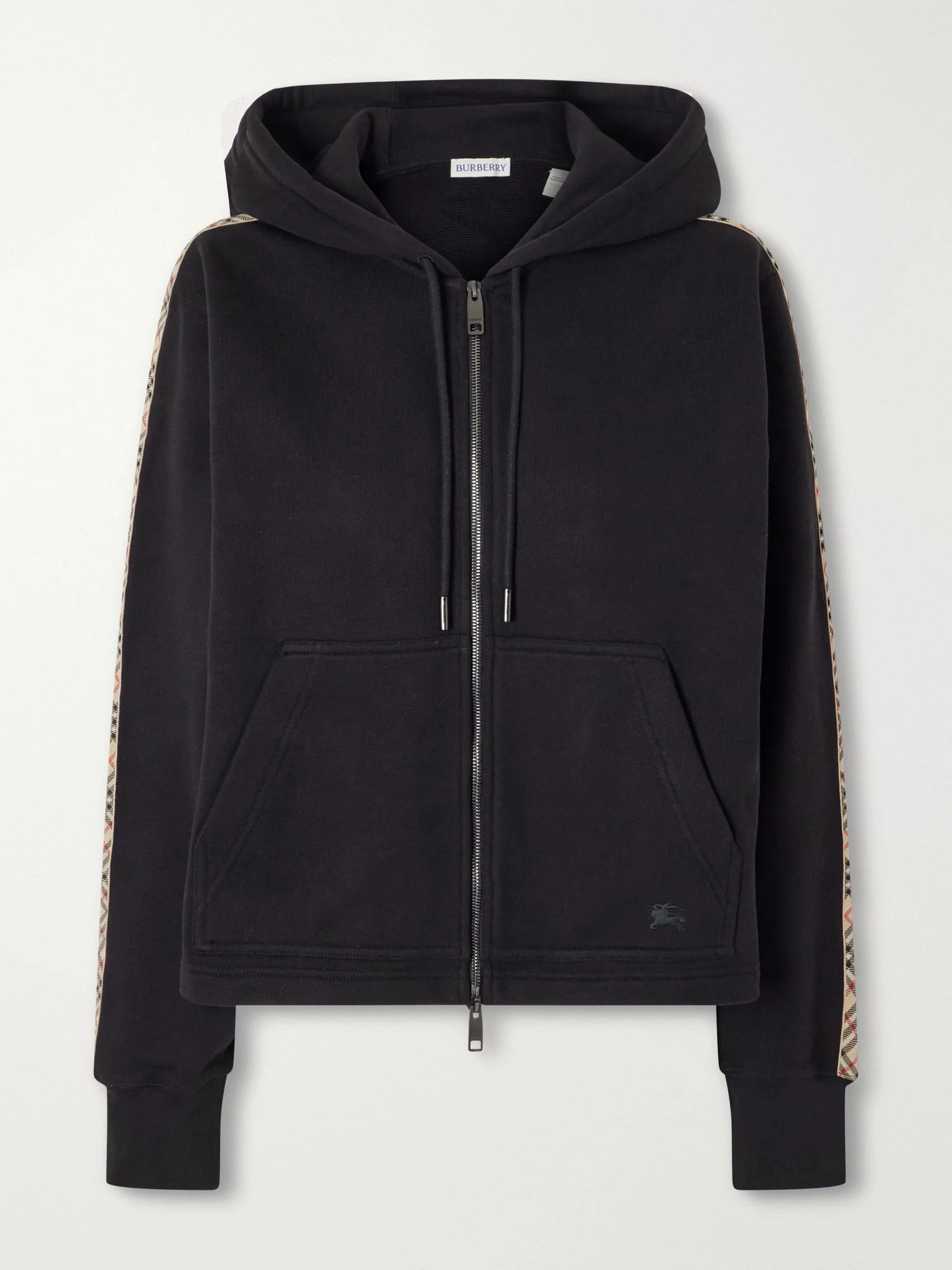 Harper checked cotton-jersey zip-up hoodie Black - 1