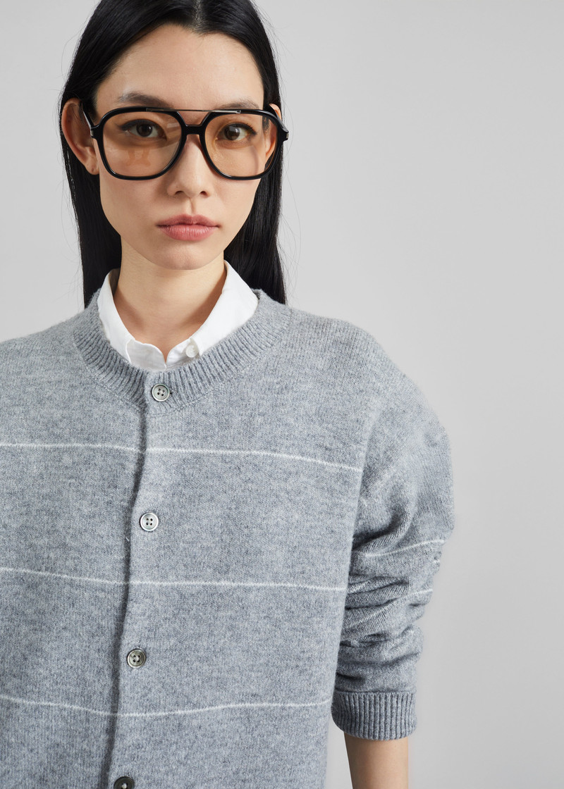 Stenvad Crewneck Cardigan - Grey/White Stripe 6