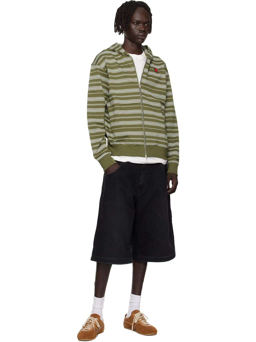 Khaki Kenzo Paris 'Boke Flower' Striped Embroidered Hoodie - 4