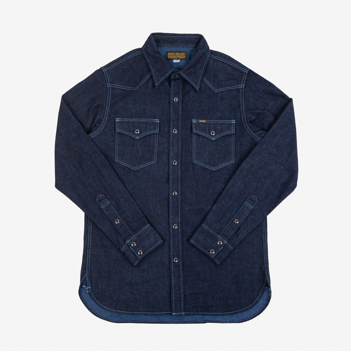 IHSH-352-BLU 10oz Selvedge Denim Western Shirt - Indigo Overdyed Blue - 1