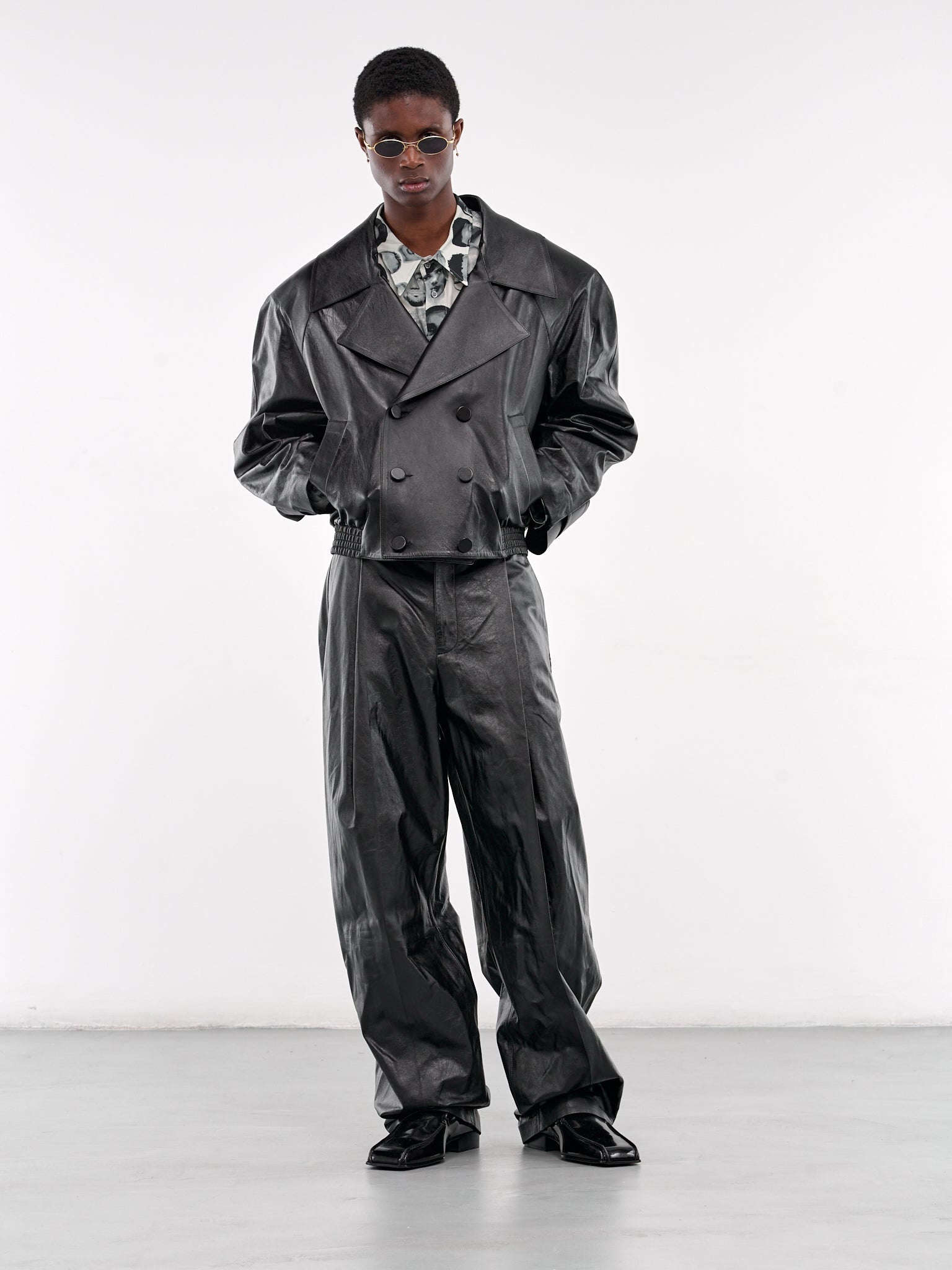 Wide Leg Leather Trousers - 6