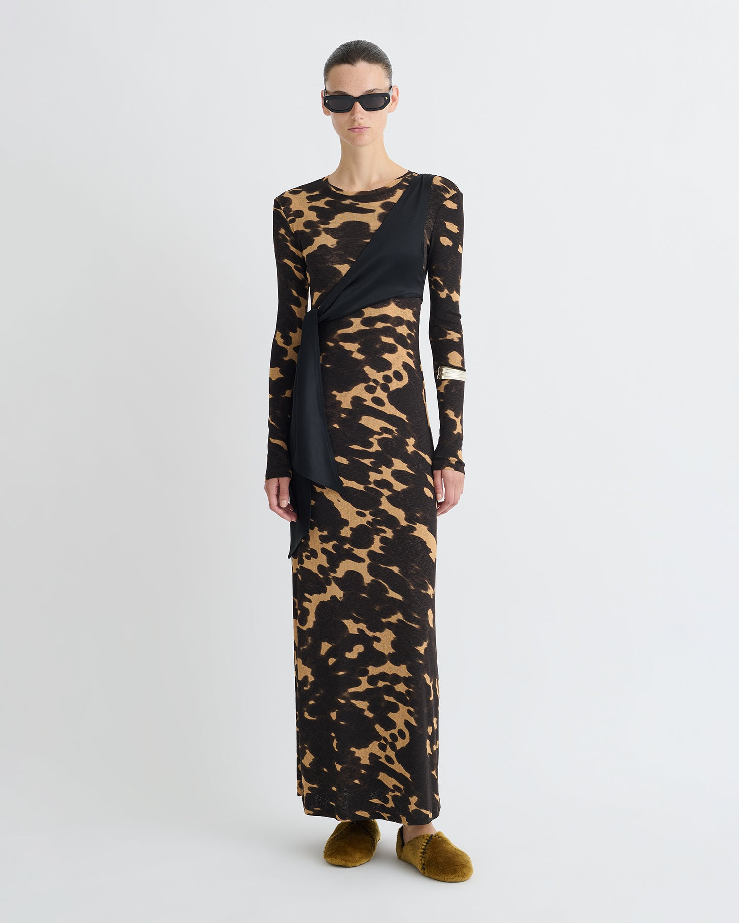 Mesh Jersey/Slip Satin Long Dress - 2