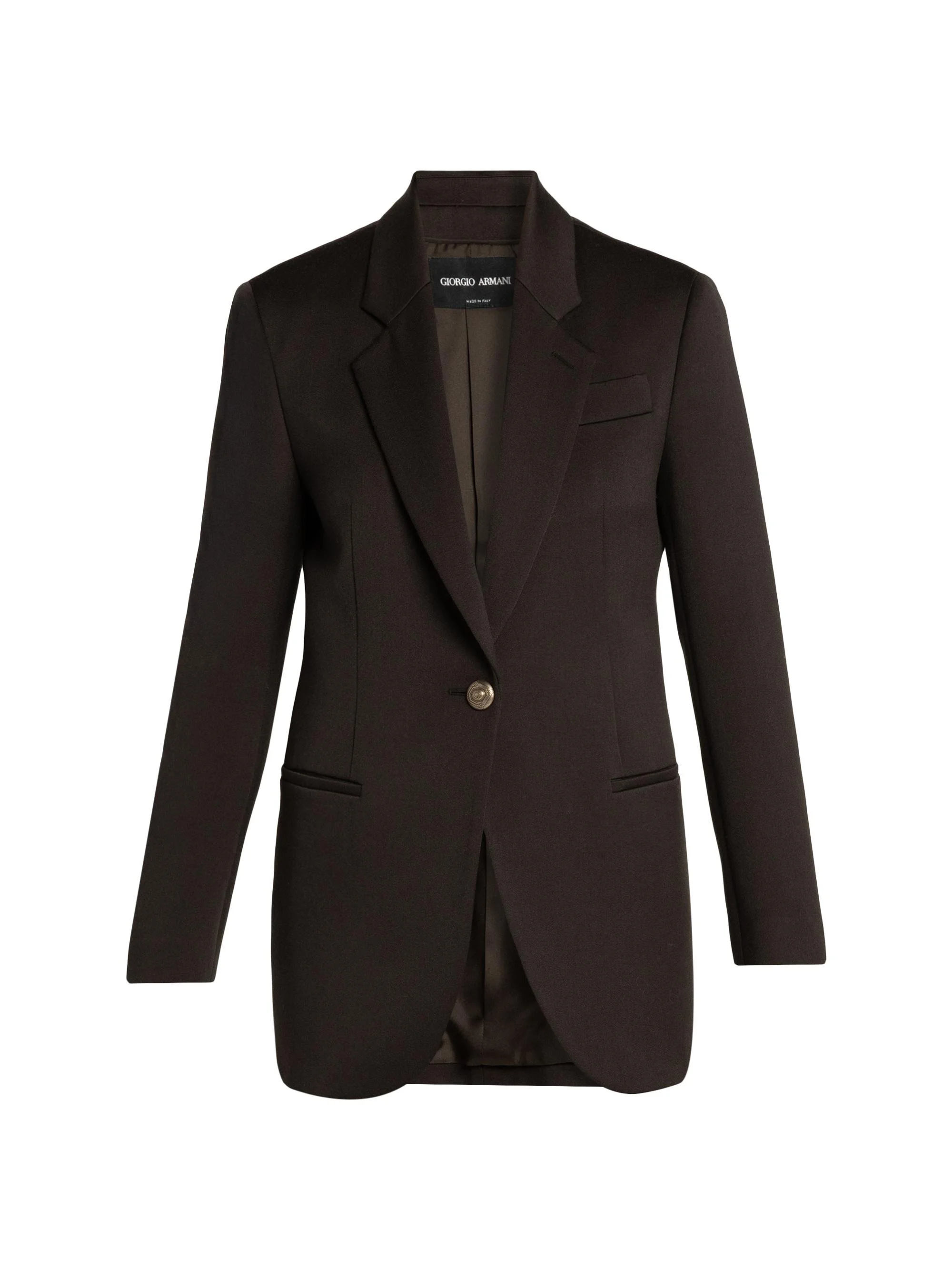 Women's Wool One-Button Blazer - Dark Brown - 1
