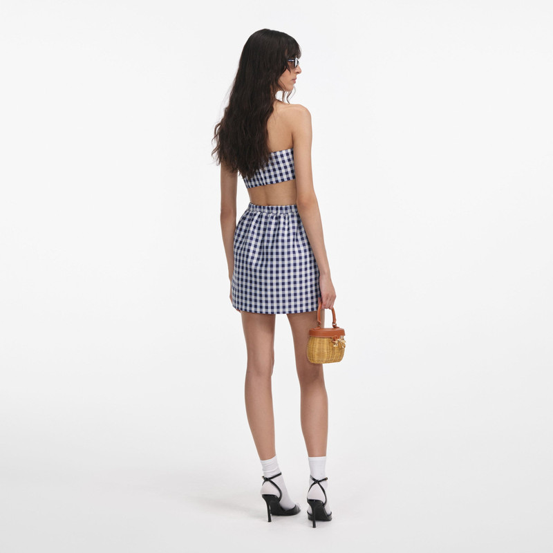 self-portrait Navy Gingham Taffeta Mini Skirt outlook