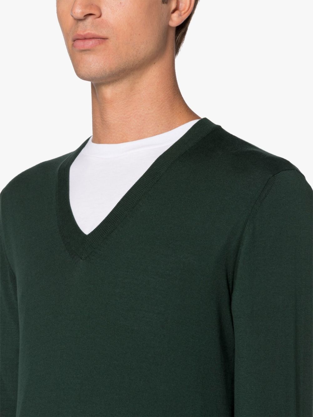 DEEP V NECK BOTTLE GREEN COTTON SWEATER - 5