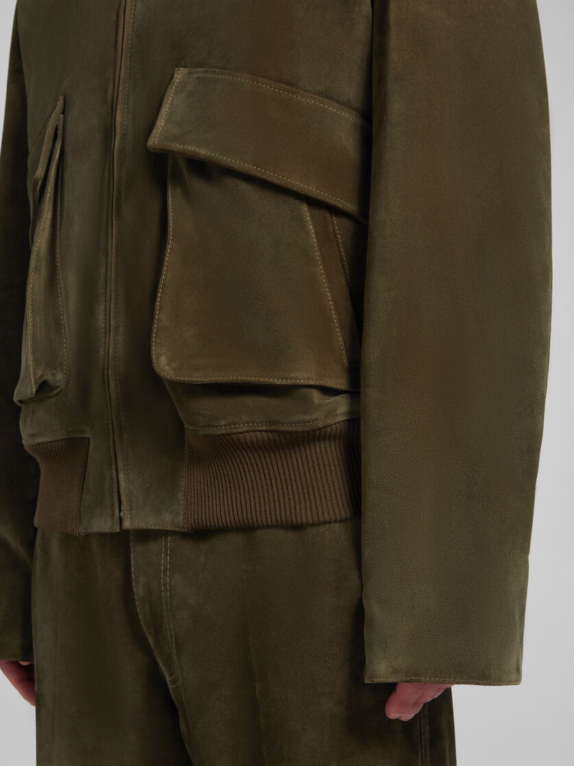 GREEN SUEDE JACKET WITH SHEARLING COLLAR - 5