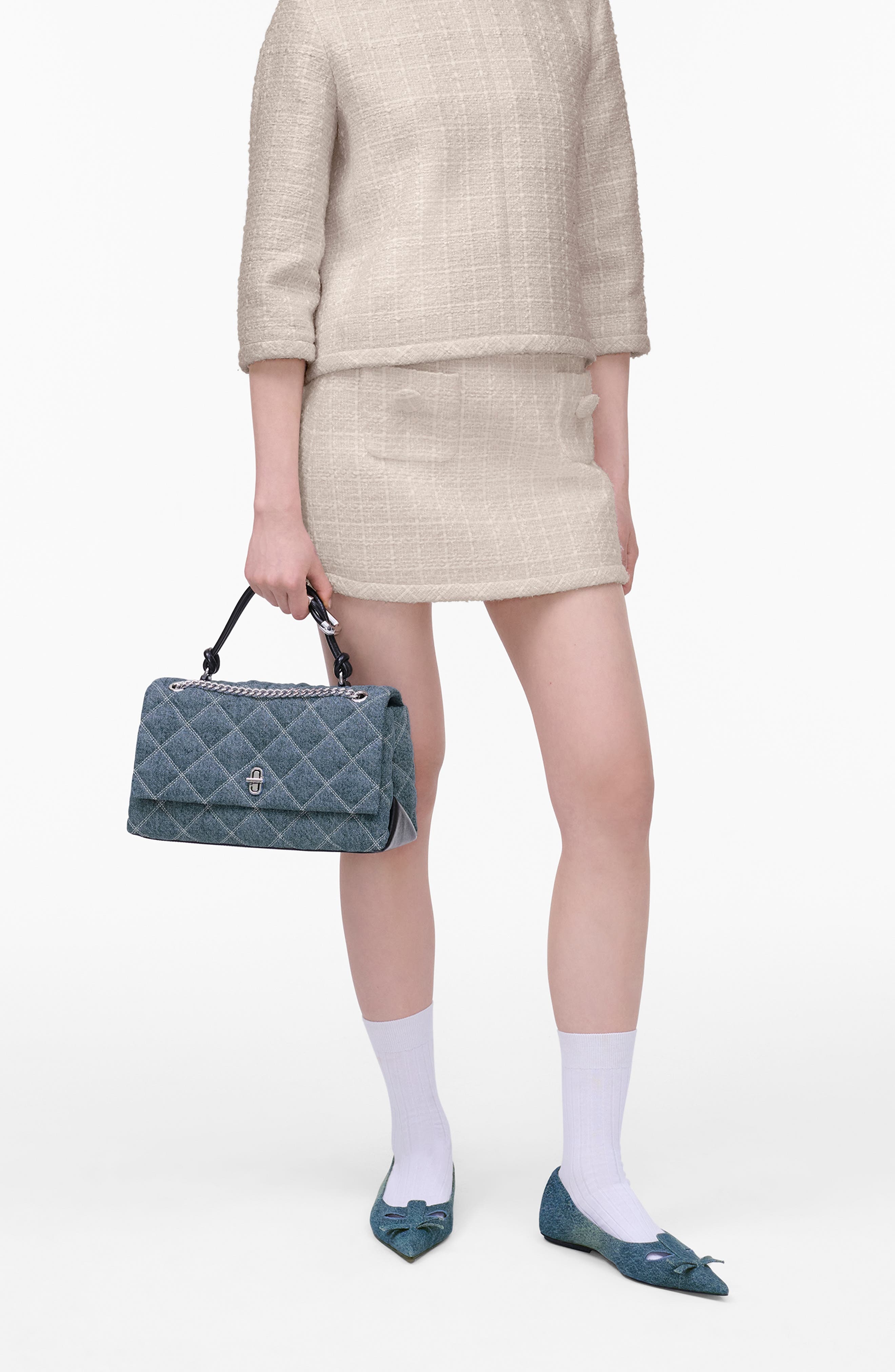 Marc Jacobs The Quilted Denim Dual Chain Shoulder Bag in Light Wash Indigo at Nordstrom - 2