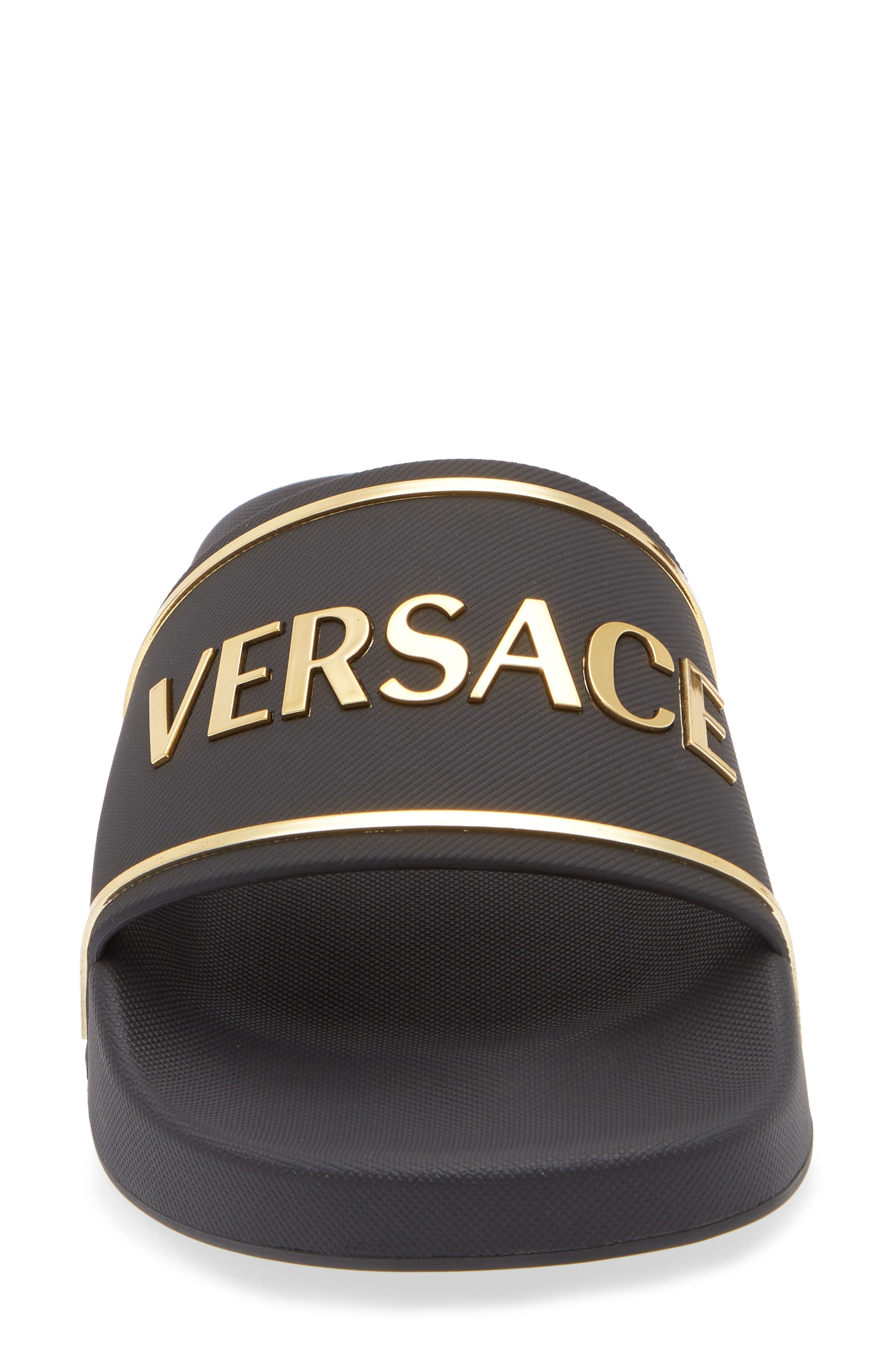 Versace Logo Pool Slide in Black Gold at Nordstrom - 4