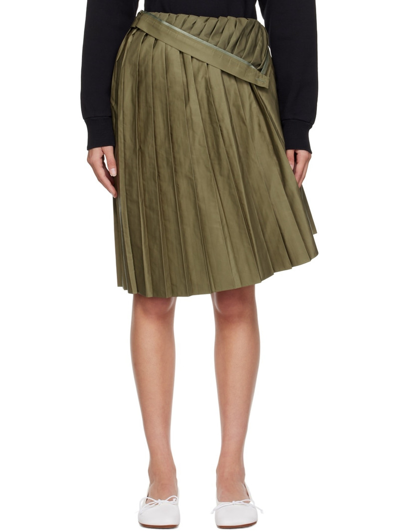Khaki Pleated Midi Skirt 1