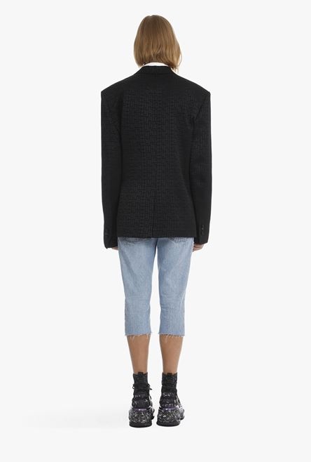 Asymmetrical black crepe blazer with Balmain monogram - 3