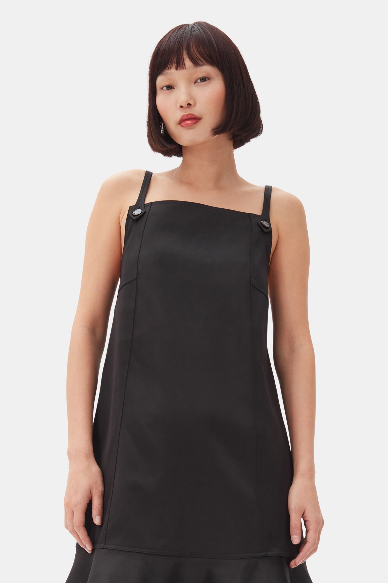 BLACK DUCHESSE SATIN MINI DRESS - 3