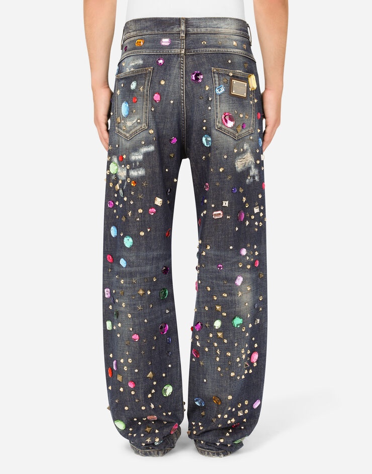 Oversize jeans with crystals, rips and studs - 3