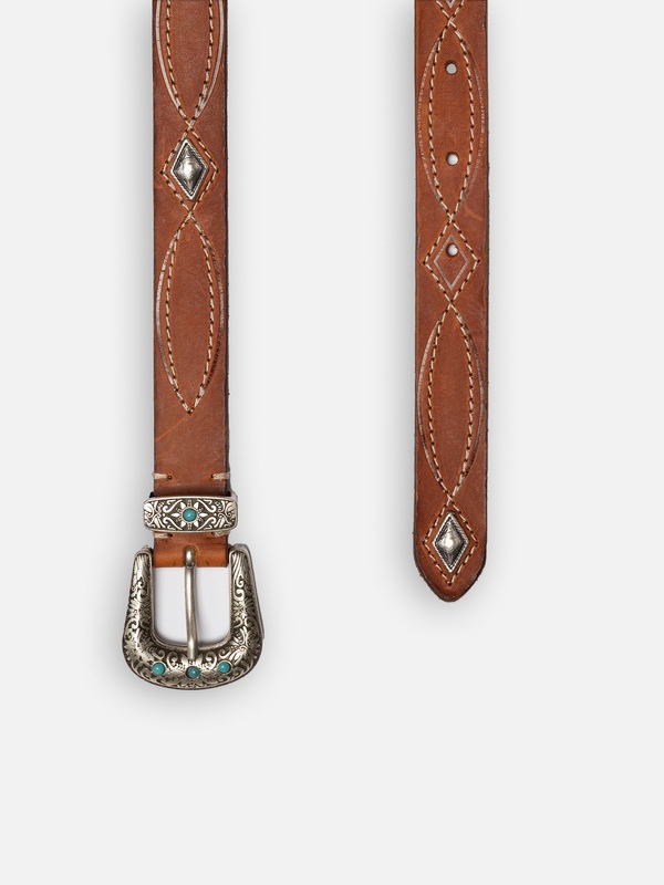 Western Embellished Belt Toffee Brown - 3