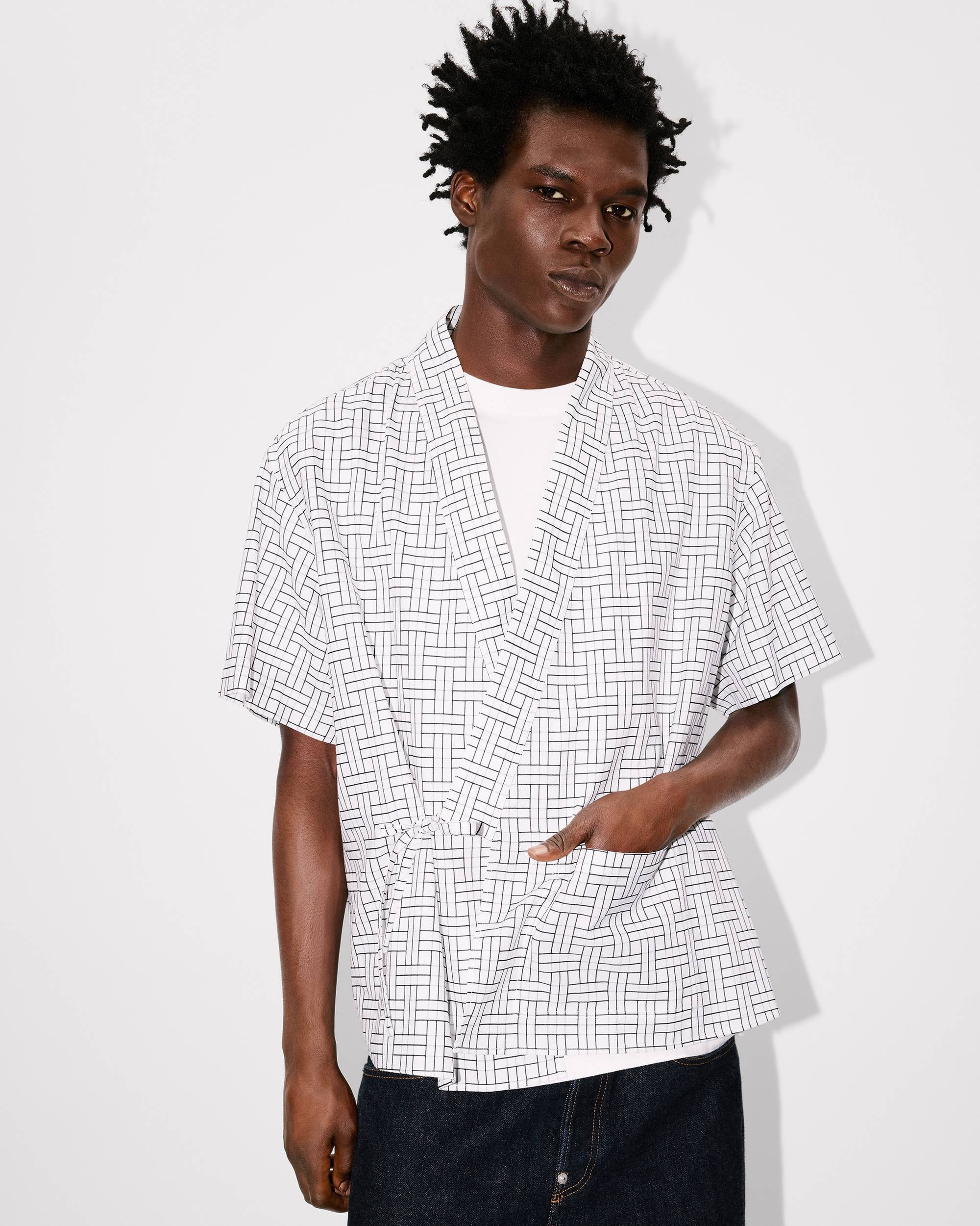 'KENZO Weave' kimono short sleeve shirt in cotton jacquard - 8