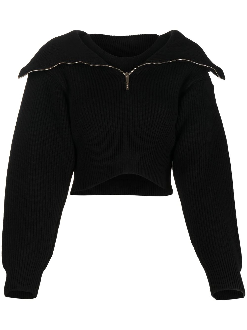 zip-up neck cropped jumper - 1