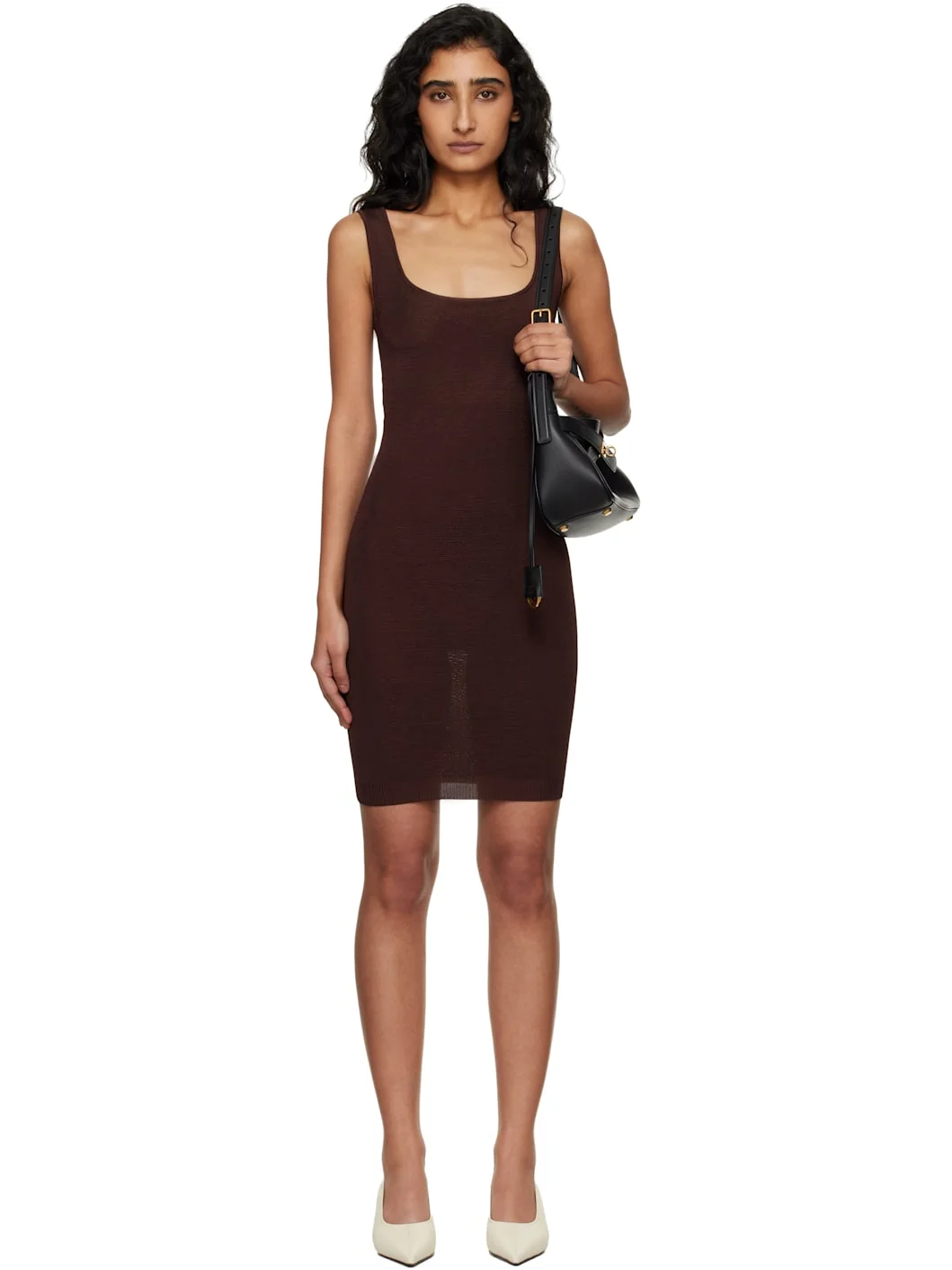Brown Square Neck Minidress - 1