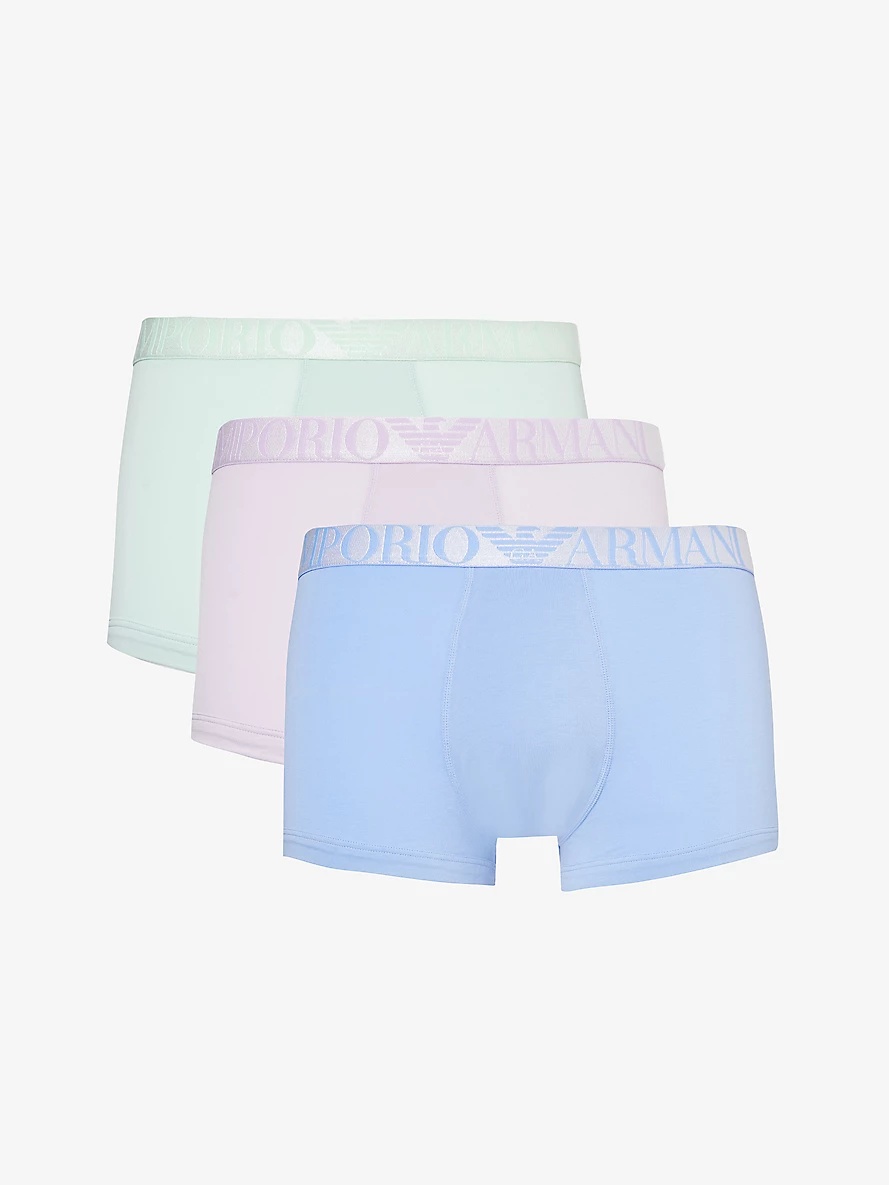 Branded-waistband pack of three stretch-organic-cotton trunks - 1