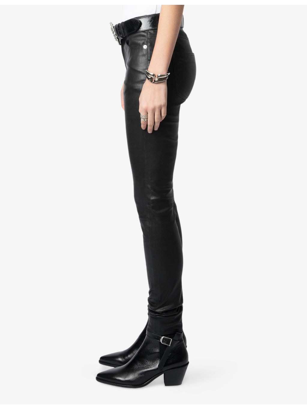 Phlame low-rise slim-leg leather trousers - 3