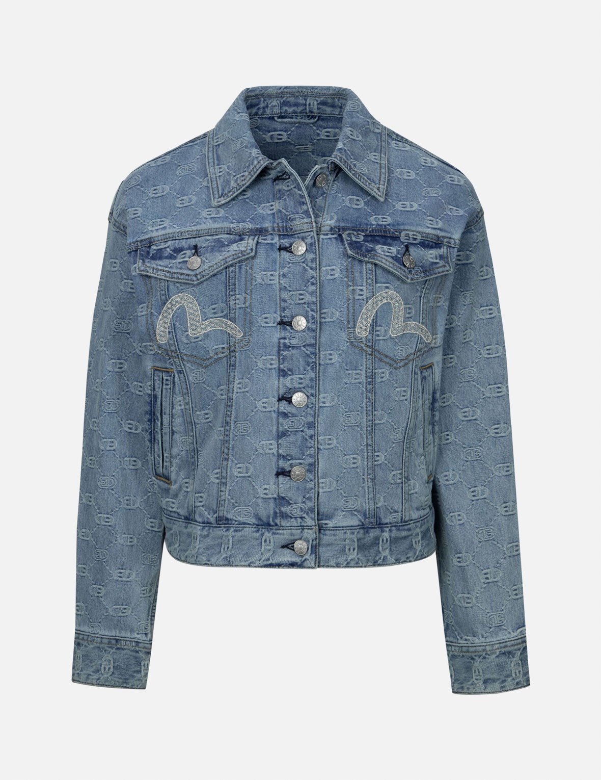 ALLOVER LOGO AND SEAGULL EMBROIDERY LOOSE FIT DENIM JACKET - 2