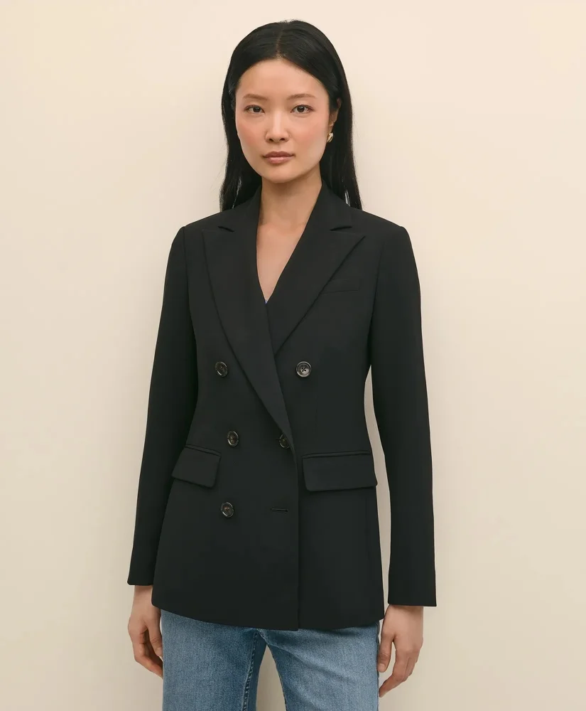 Double-Breasted Peak Lapel Jacket in Fine Twill Stretch Crepe - 1
