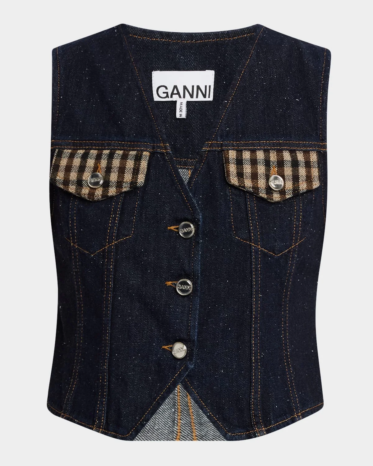 Denim Patchwork Utility Vest - 1