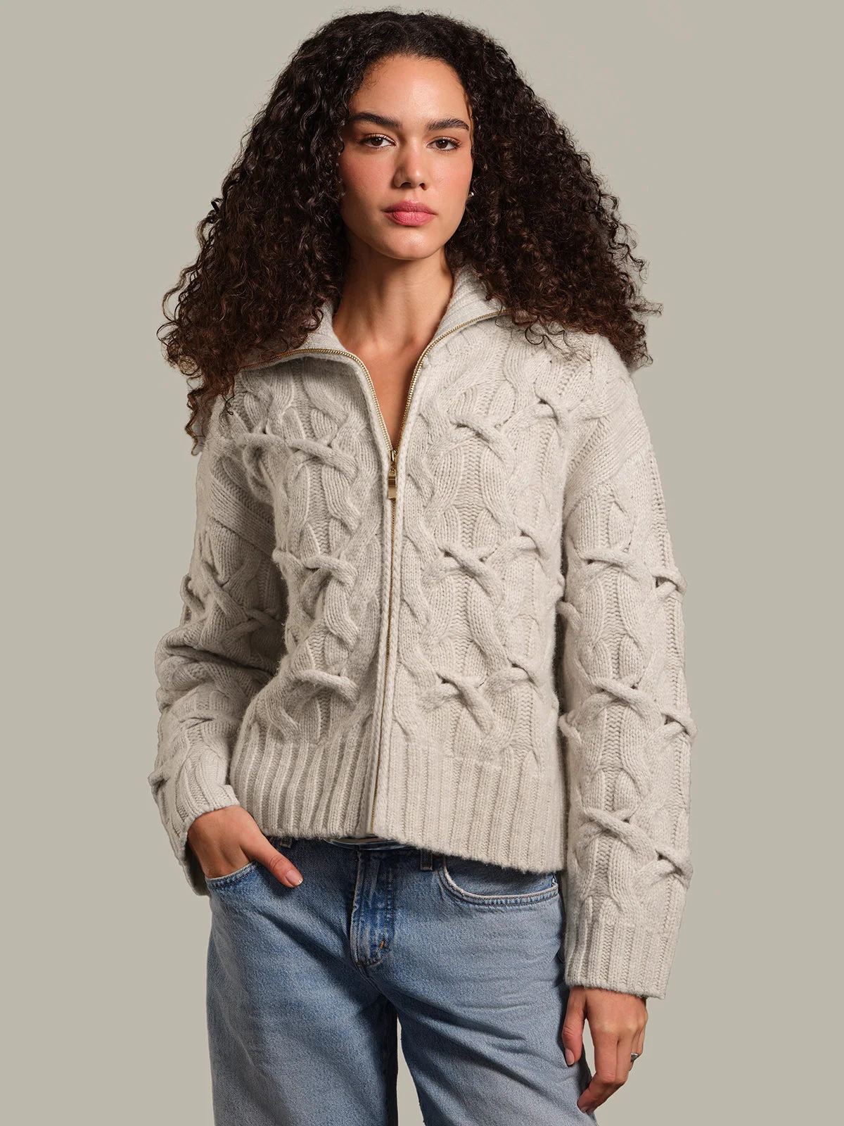 Lennox: Cashmere Blend Crisscross Cable Cardigan - 1