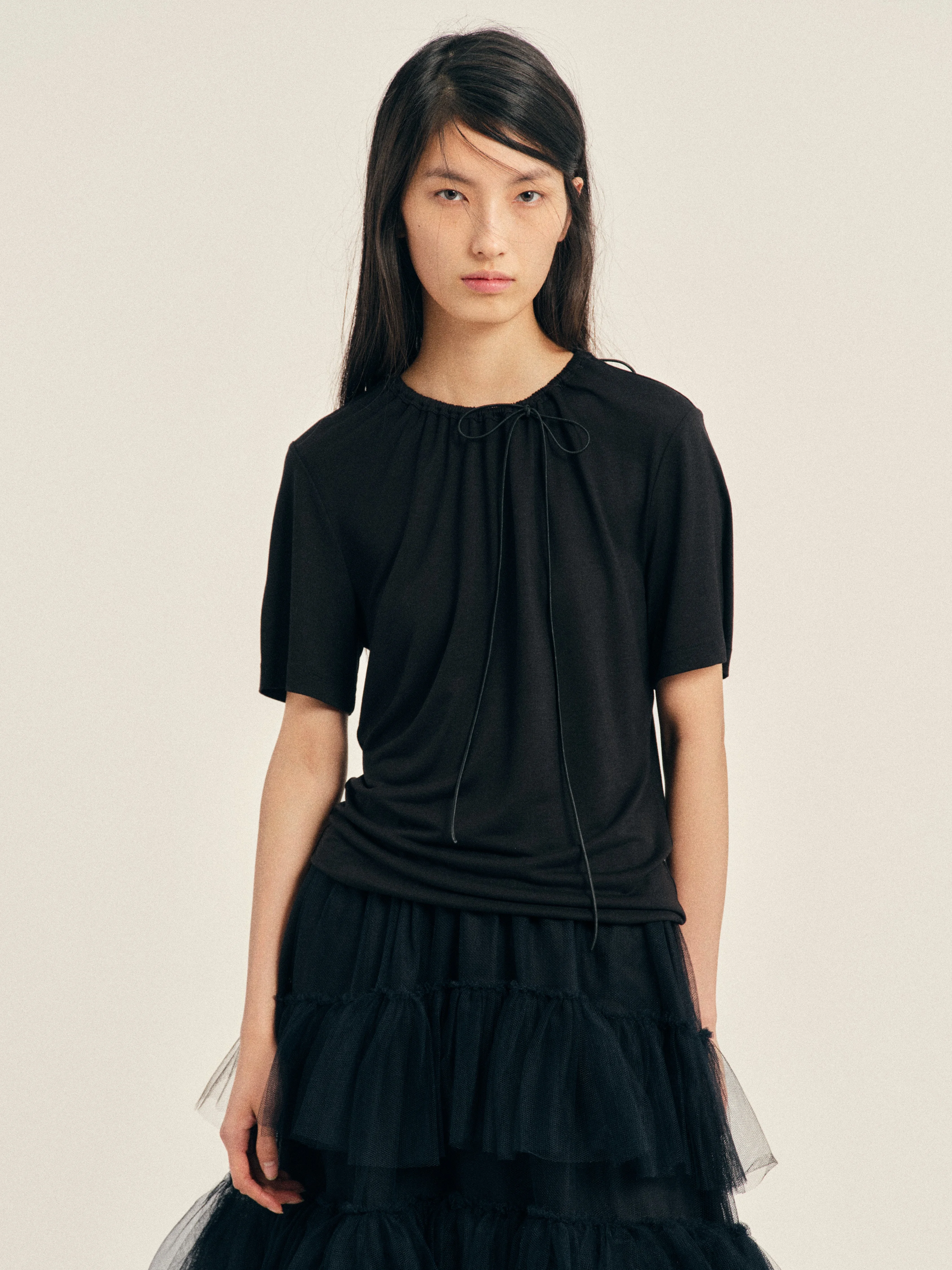 Cord Neck Easy T-Shirt - 1