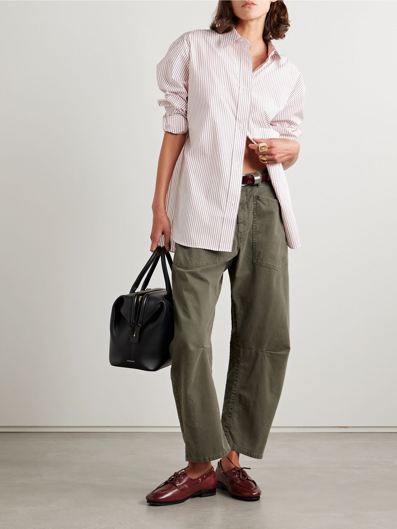 NILI LOTAN Shon pleated cotton-blend twill tapered pants Army green outlook