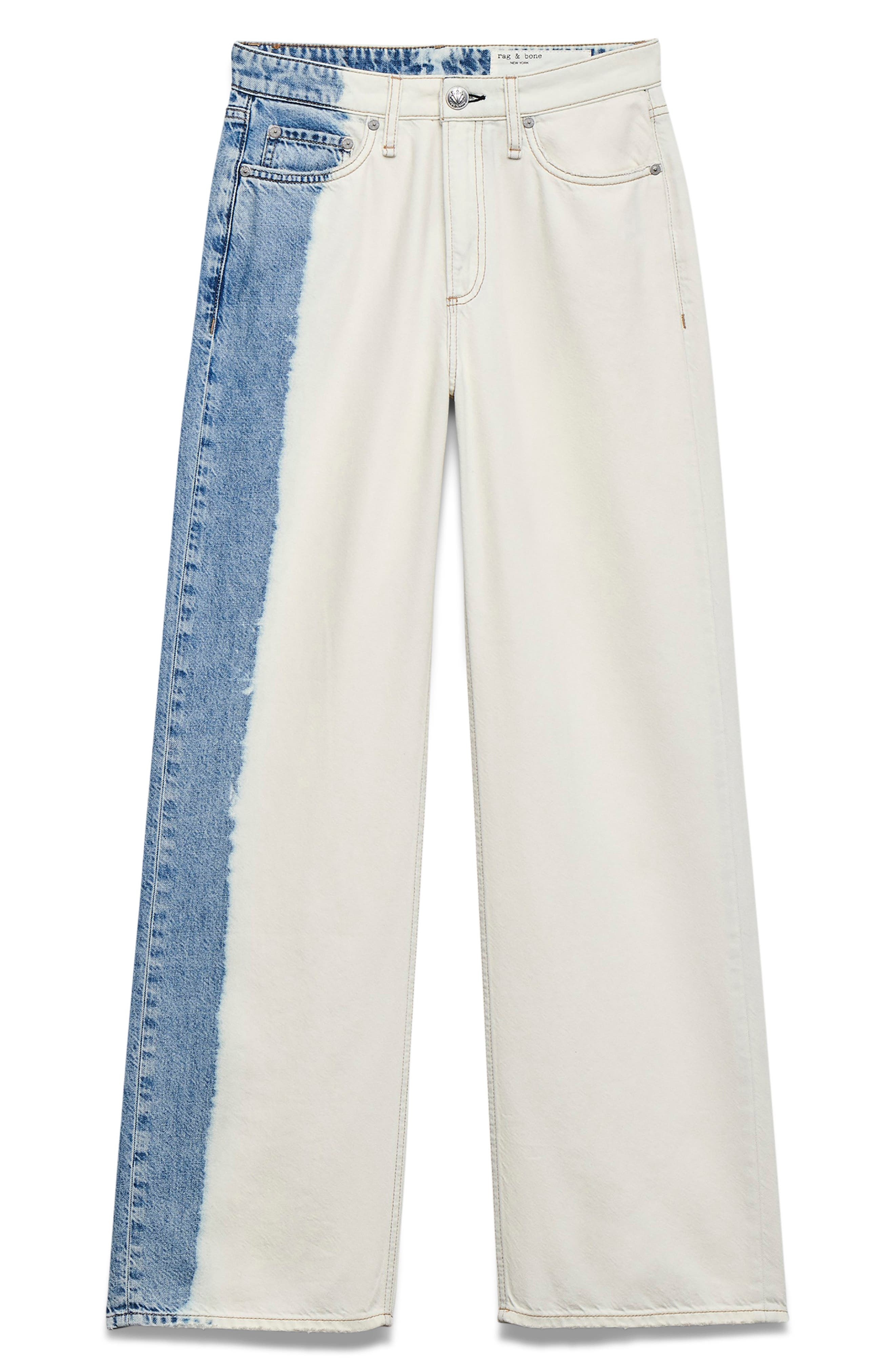 rag & bone Featherweight Logan Two-Tone Mid Rise Wide Leg Jeans in Bleach Blue at Nordstrom - 5