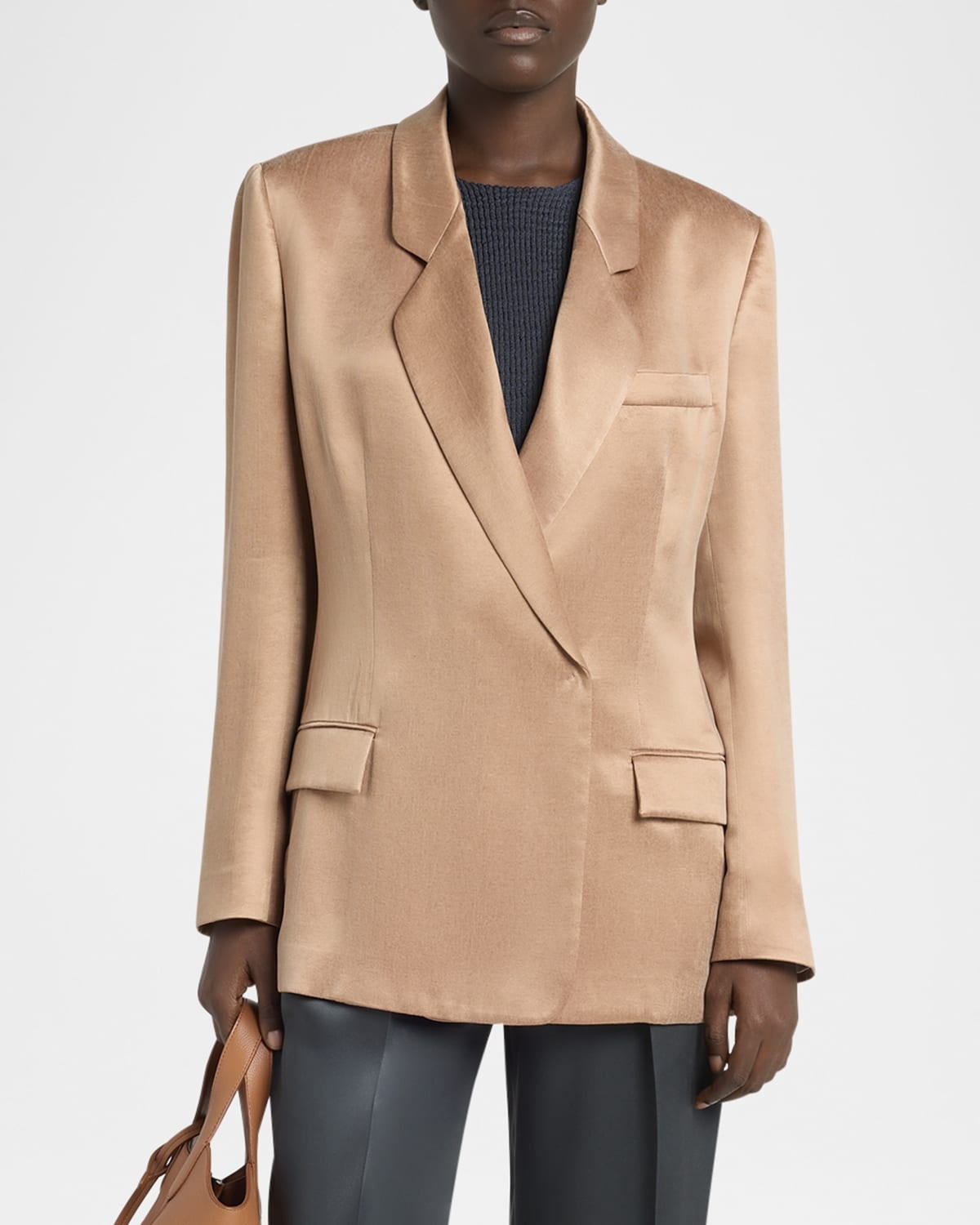 Cupro Double-Breasted Blazer Jacket - 4