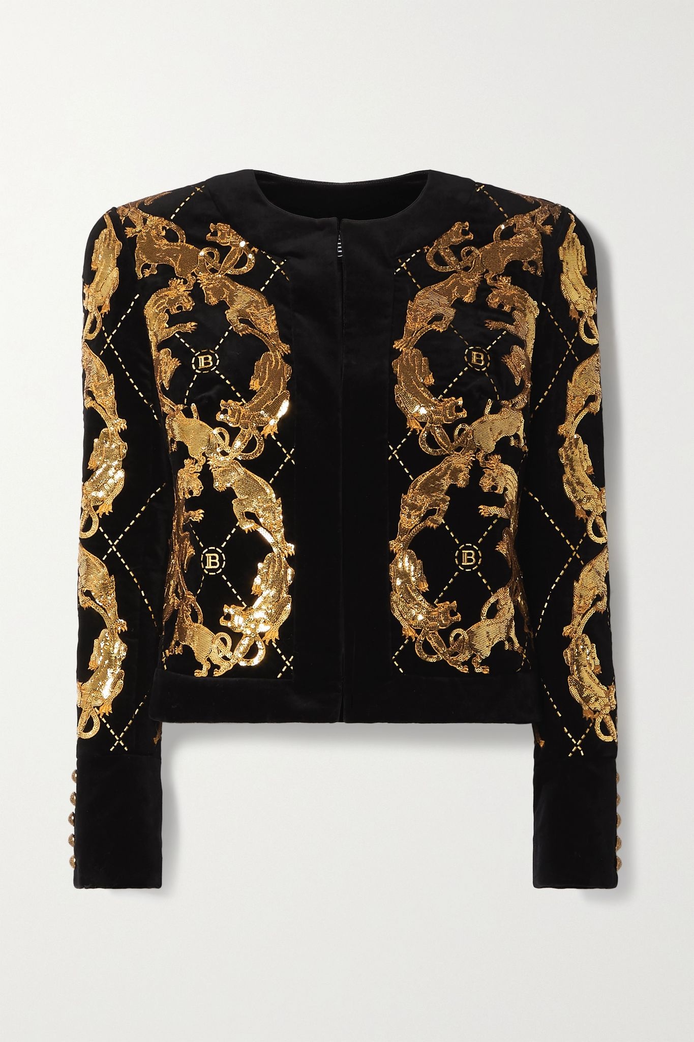 Sequined embroidered cotton-velvet jacket - 1